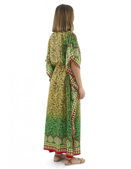Robe longue coupe kaftan multicolore