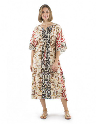 Robe kaftan longue motif ethnique