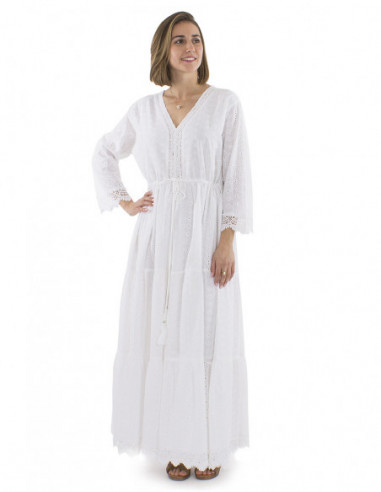 Robe longue bohème broderies anglaises coton