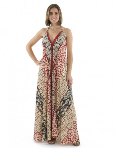 Robe de plage longue dos nu ethnique