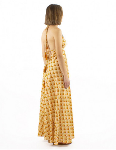 Robe longue dos-nu motif ethnique