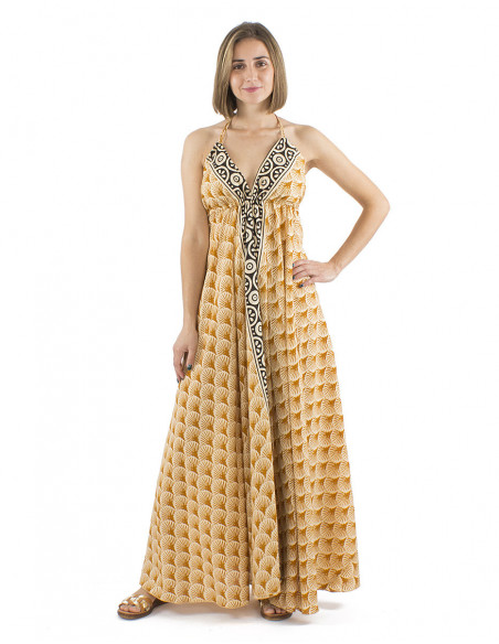 Backless ethnic pattern long dress