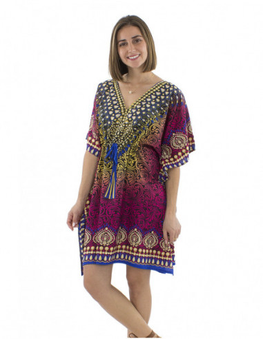 Robe kaftan motif multicolore