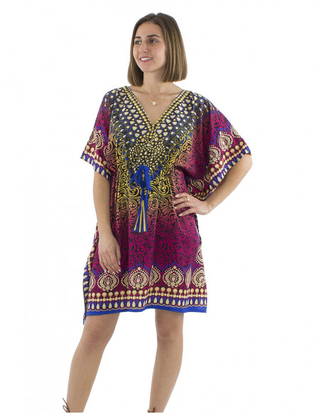 Multicolored pattern kaftan dress
