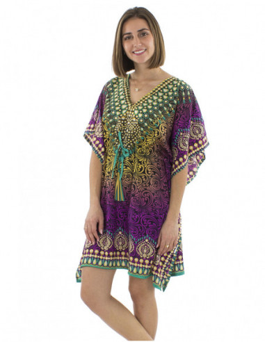 Robe kaftan motif multicolore