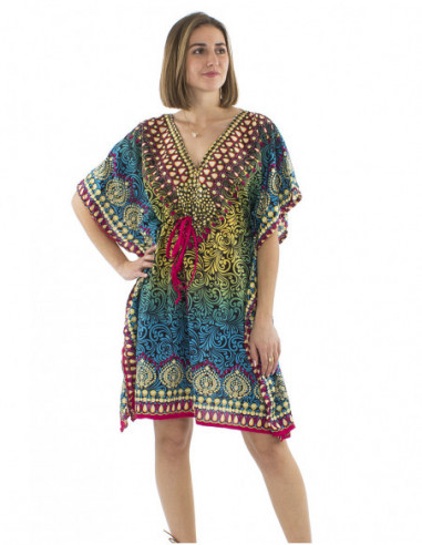 Robe kaftan motif multicolore
