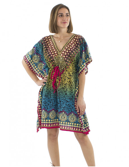 Multicolored pattern kaftan dress