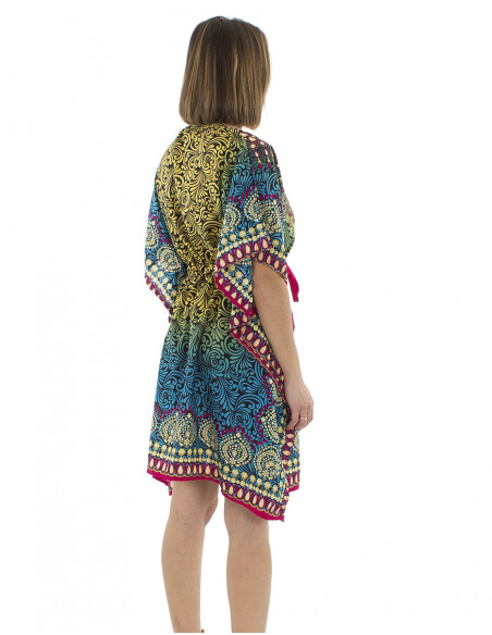 Multicolored pattern kaftan dress