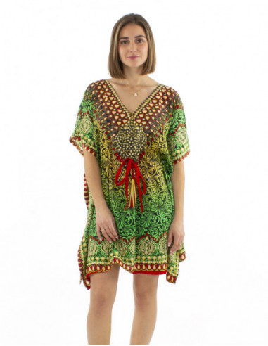 Robe kaftan motif multicolore
