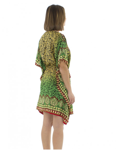 Multicolored pattern kaftan dress