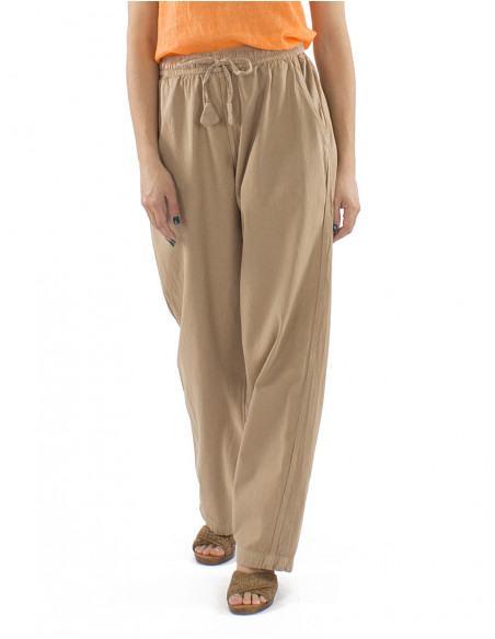 Pantalon droit large bohème chic coton