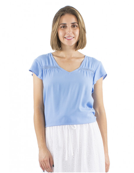 Plain short-sleeved viscose T-shirt