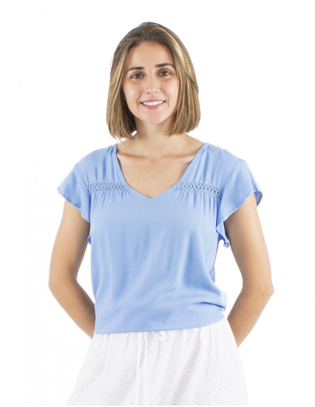 Plain short-sleeved viscose T-shirt