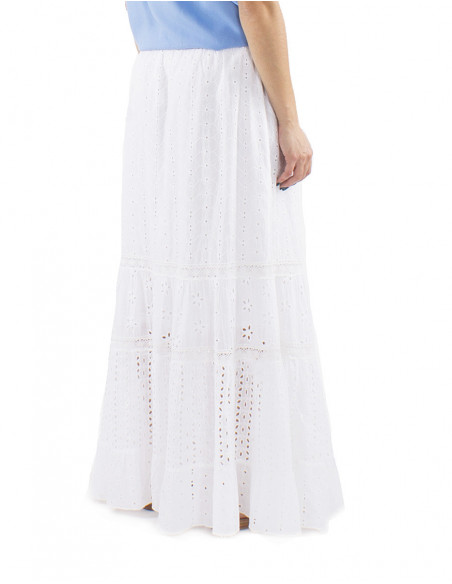 Jupe longue bohème broderies anglaises, coton