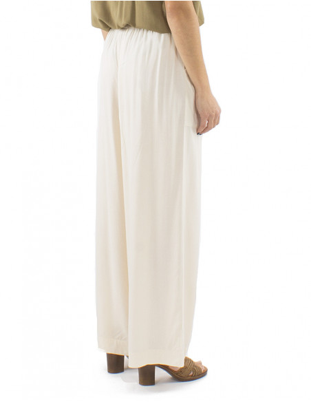 Pantalon fluide large coupe palazzo tissu uni 