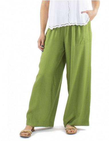 Pantalon fluide large coupe palazzo tissu uni 