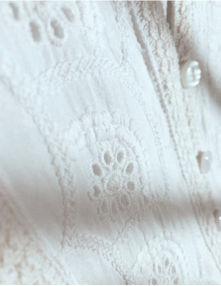 Chemisier bohème chic, col mao, broderies anglaises, coton