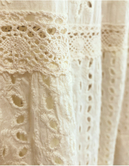 Jupe longue bohème broderies anglaises, coton