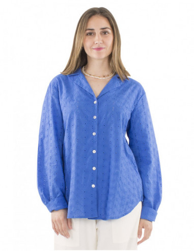 chemisier large broderies anglaises, confection coton, col à revers
