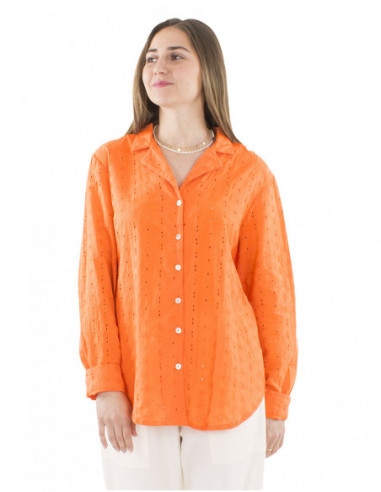 chemisier large broderies anglaises, confection coton, col à revers