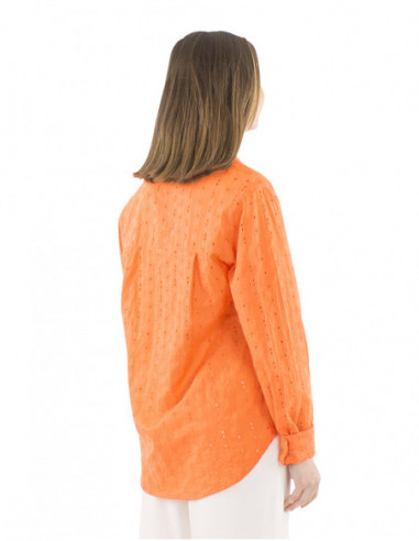 chemisier large broderies anglaises, confection coton, col à revers