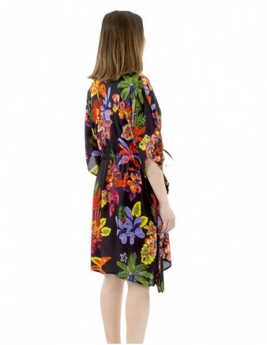 Robe de plage coupe kaftan motif tropical