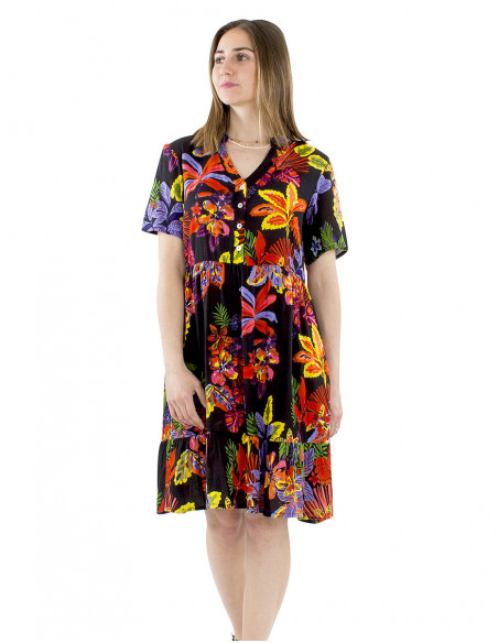 Robe courte motif tropical coloré