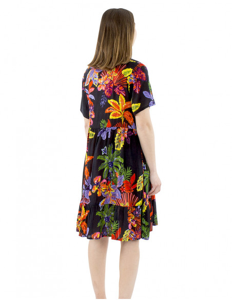 Tropical short dress with buttons