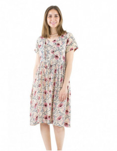 Robe bohème romantique mi-longue motif fleurie avec liens