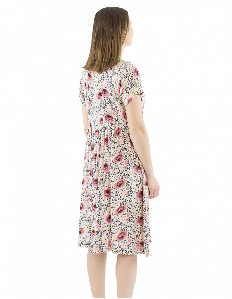 Robe bohème romantique mi-longue motif fleurie avec liens