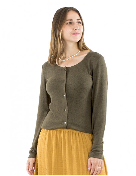 Plain mottled cardigan with buttons