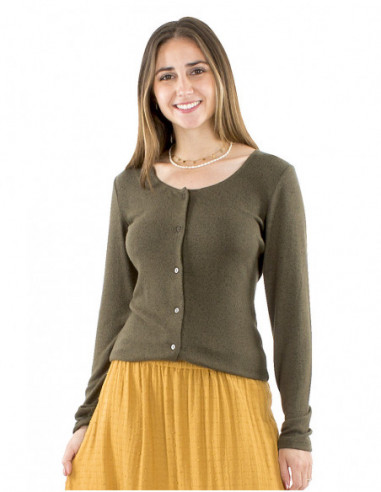 Plain mottled cardigan with buttons