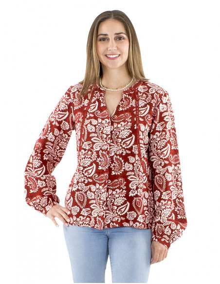 Buttoned floral bohemian blouse