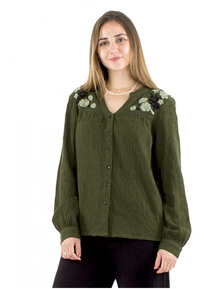 Bohemian floral embroidered blouse