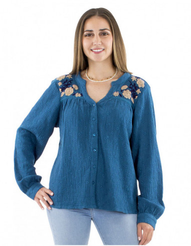 Bohemian floral embroidered blouse