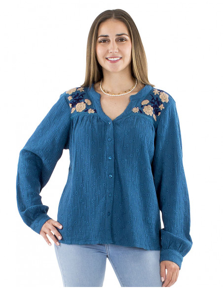 Bohemian floral embroidered blouse
