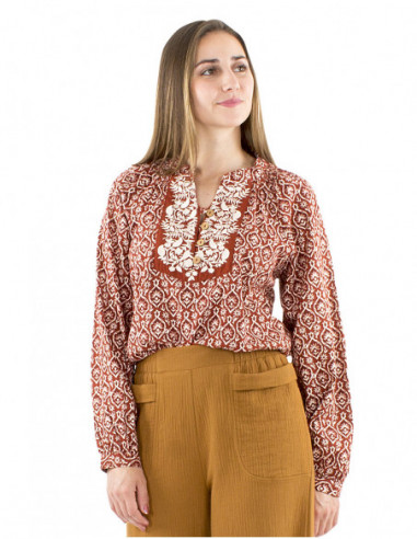 Chemisier boho plastron brodé