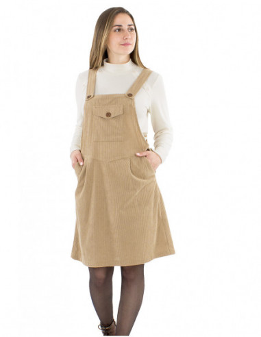 Retro style corduroy dungaree dress
