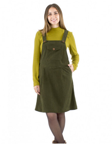 Retro style corduroy dungaree dress