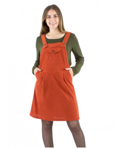 Retro style corduroy dungaree dress