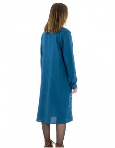 Long loose dress with floral embroider