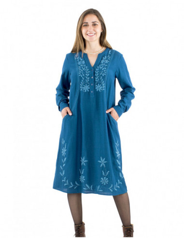 Robe longue ample brodée fleurs