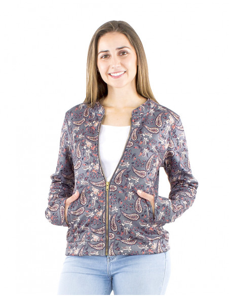 Short paisley pattern fur-lined jacket
