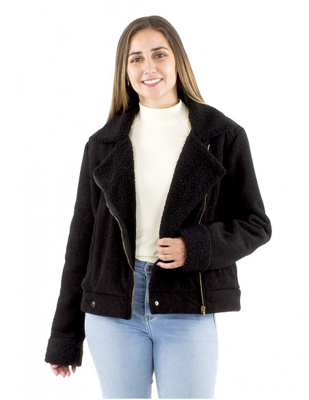 Corduroy jacket with fur