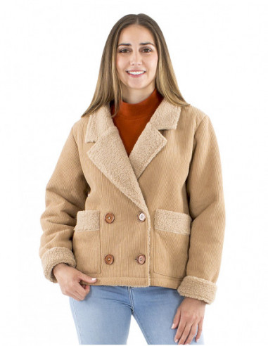 Fur-lined corduroy jacket with buttons