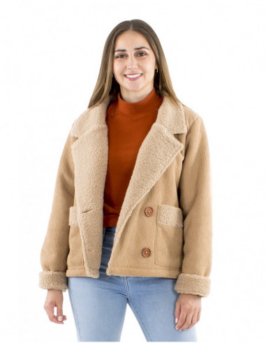 Fur-lined corduroy jacket with buttons