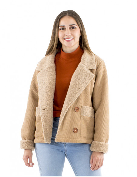 Fur-lined corduroy jacket with buttons