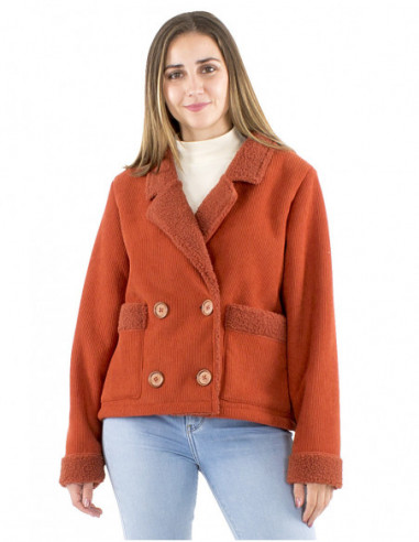 Fur-lined corduroy jacket with buttons