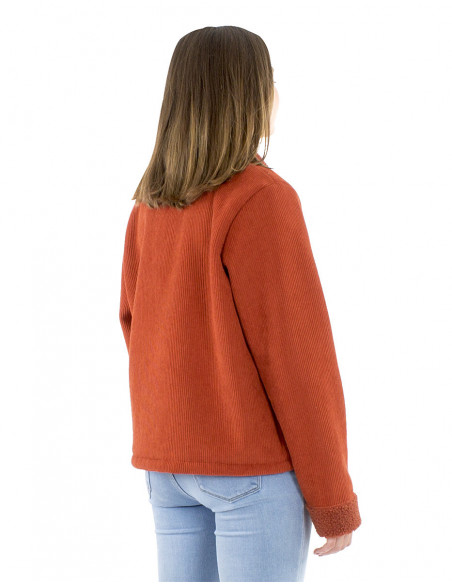 Fur-lined corduroy jacket with buttons