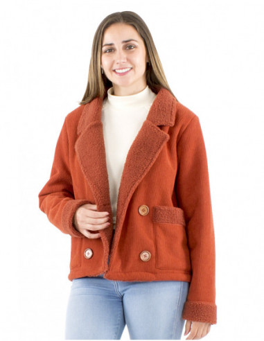Veste velours fourrée, avec boutons